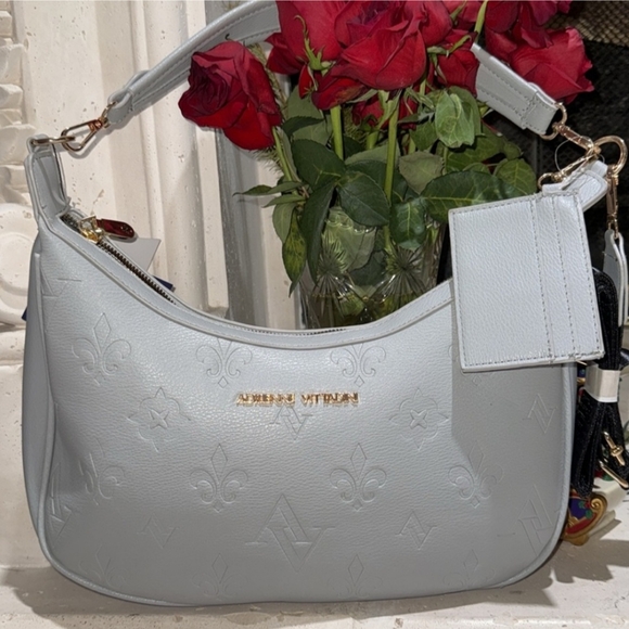 Adrienne Vittadini Handbags - 2 Pc ADRIENNE VITTADINI Crossbody Shoulder Hobo Bag Gray Gold Retail $190